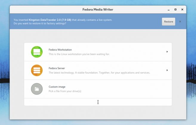 Fedora media writer не восстанавливает флешку