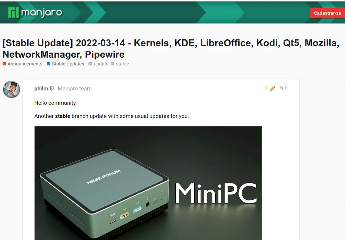 Manjaro 2022-03-14 lançado com Plasma 5.24.3, LibreOffice 7.1.3, e mais