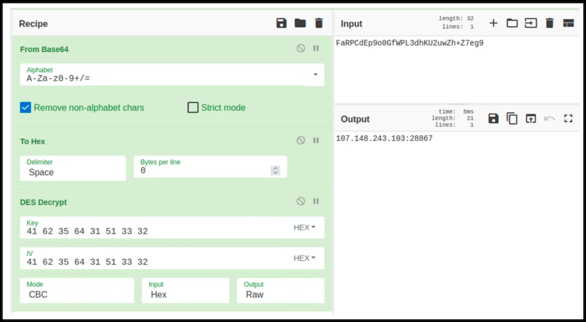 Descriptografando a string para derivar o endereço IP final (SEKOIA)