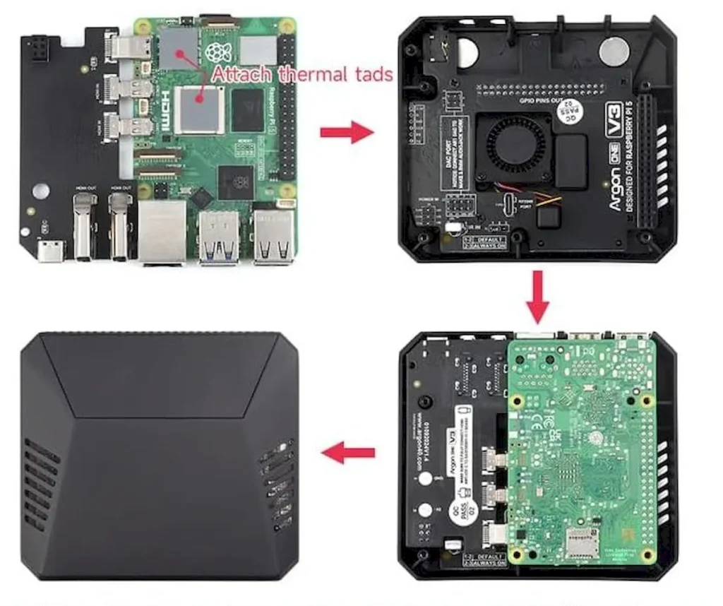 Argon ONE V3, um case que move as portas do RPi5 para um lado