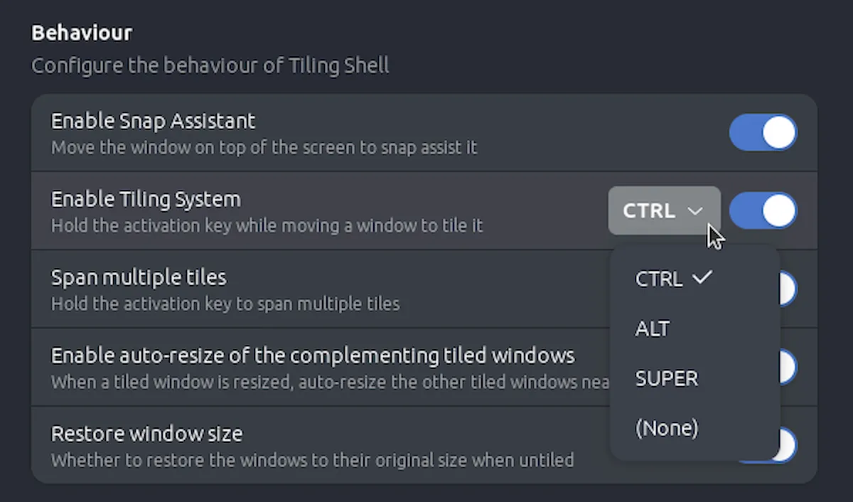 Tiling Shell 9.1 lançado com novos atalhos de teclado, e mais
