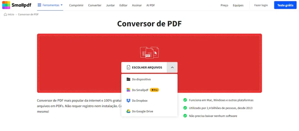 Como usar o Smallpdf para conversão de arquivos em PDF