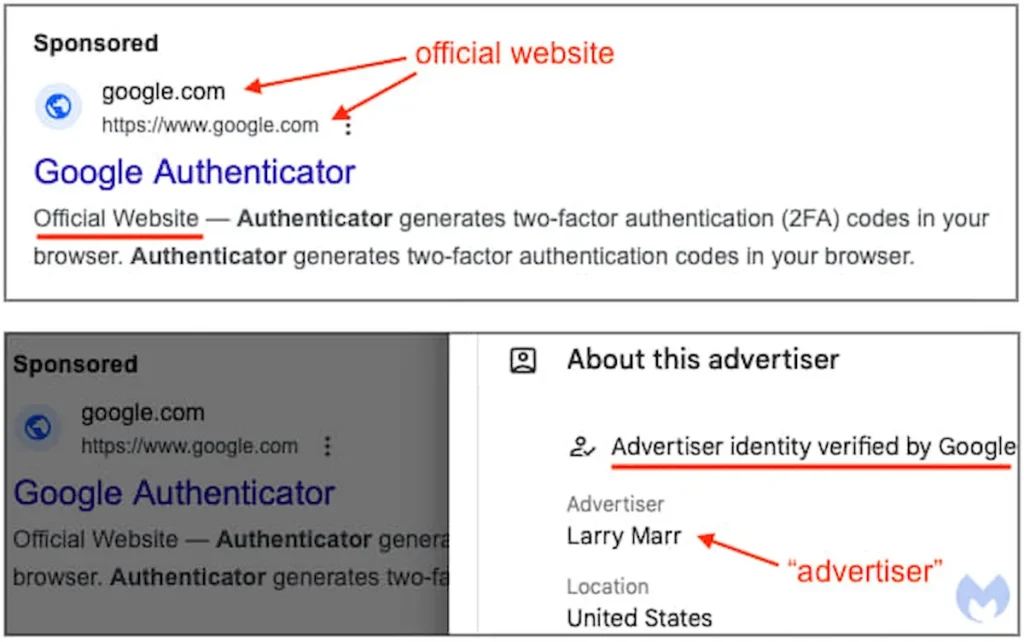 Anúncios promovem site falso do Google Authenticator