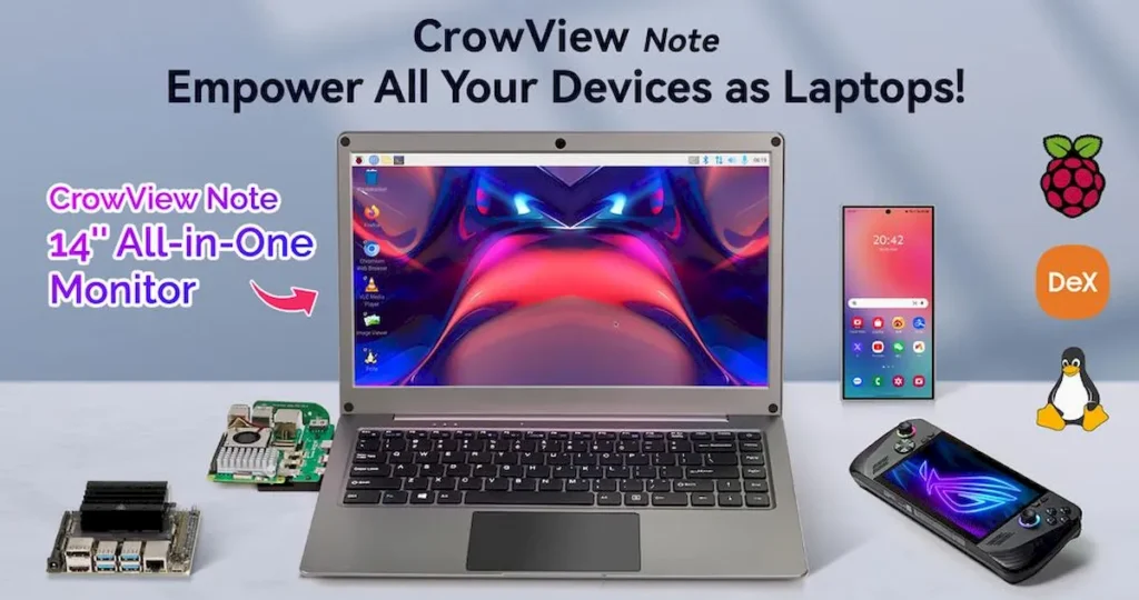 Dock CrowView Note 14 transforma um Raspberry Pi 5 em laptop