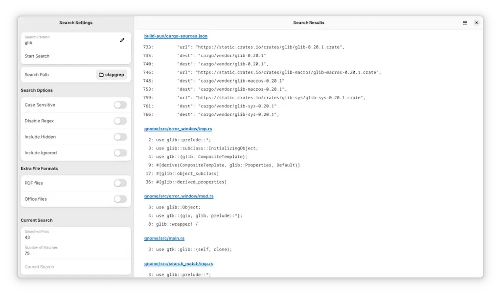 Como instalar o pesquisador Clapgrep no Linux via Flatpak