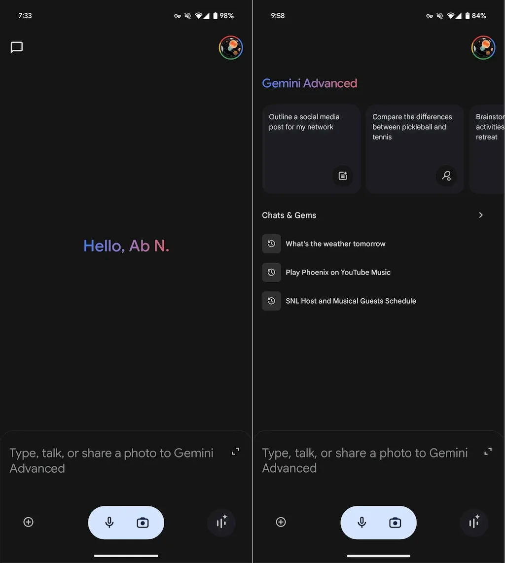 Gemini para Android ganhou uma tela inicial mais simplificada