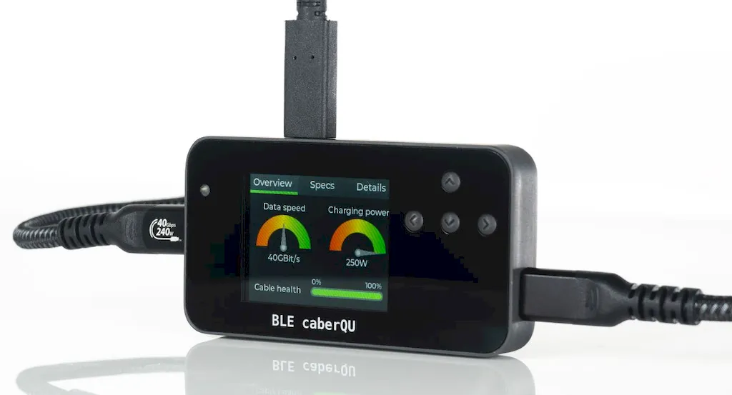 BLE caberQU, um testador de cabos USB-C que exibe dados via LED