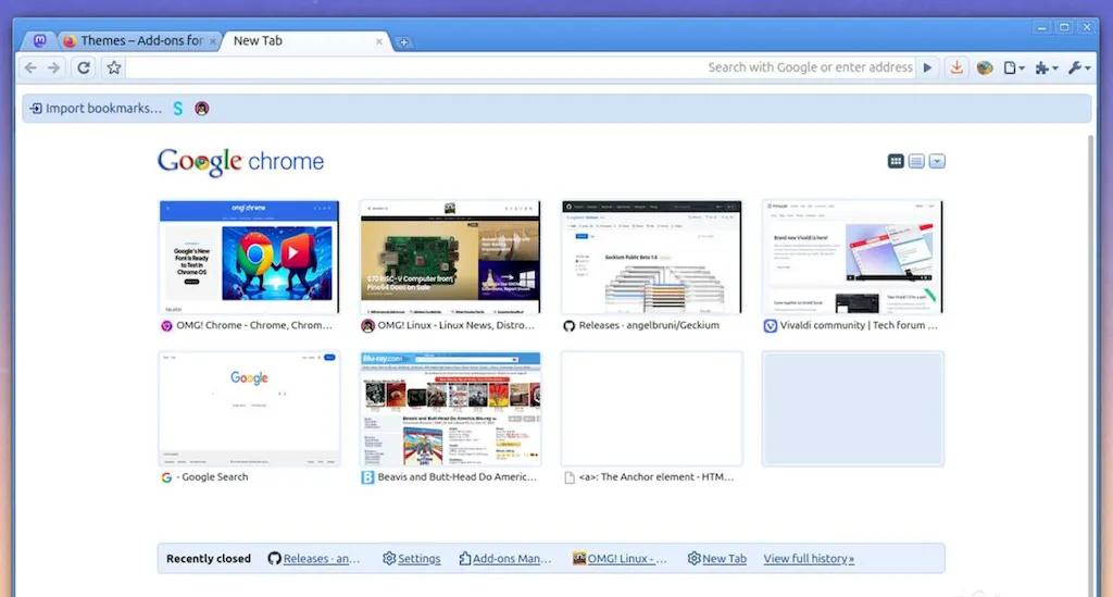 Geckium faz o Firefox moderno virar um Chrome vintage