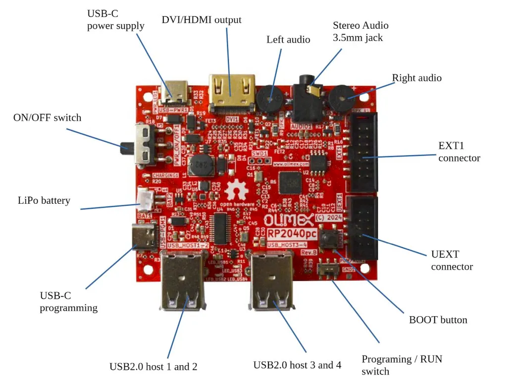 Olimex RP2040pc, um PC de placa única com um chip RP2040