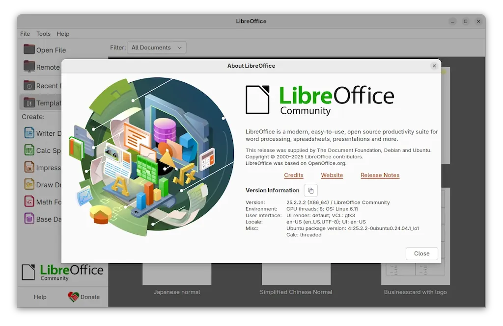 Atualização do LibreOffice 25.2 já disponível em PPA