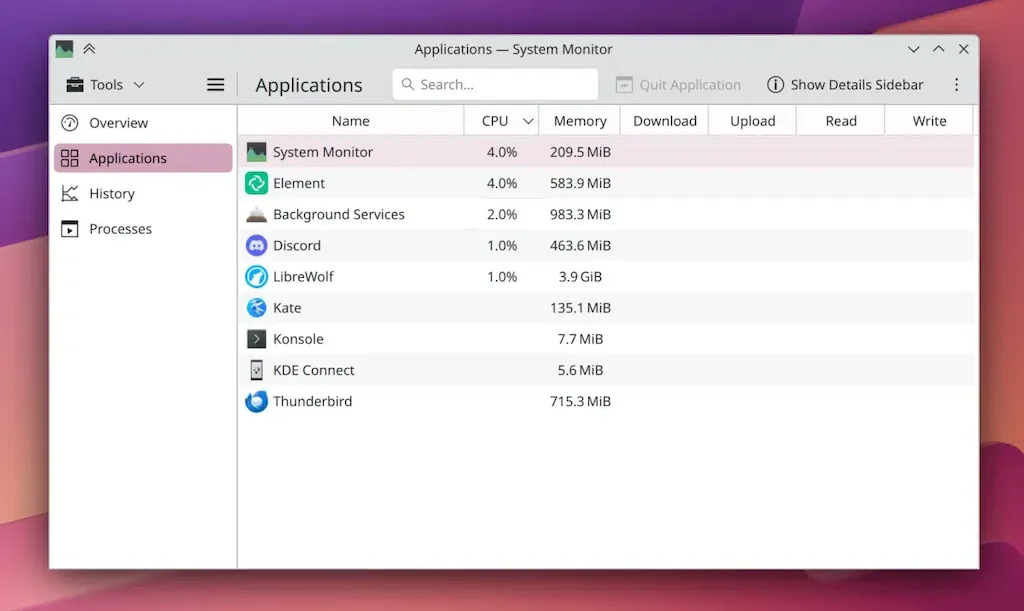 KDE traz melhorias ao Monitor do Sistema com Plasma 6.4